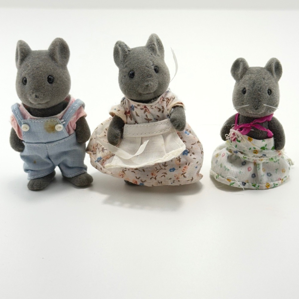 Vintage Sylvanian Families Calico Critters Thistlethorn Mouse Family – 3 Figures
